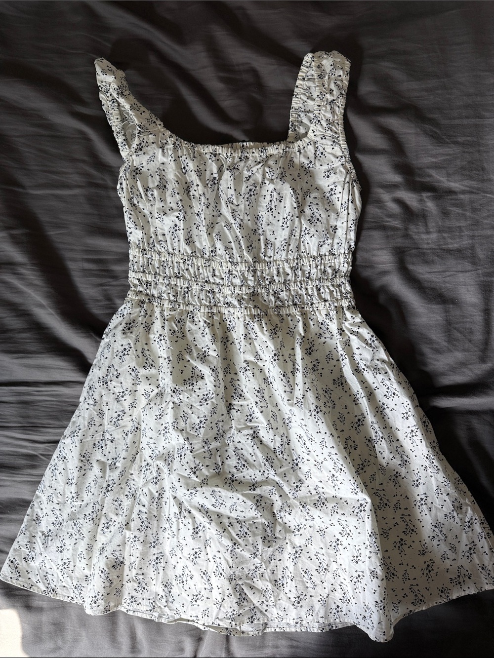 Uniqlo White Mini Dress with Navy Floral Print